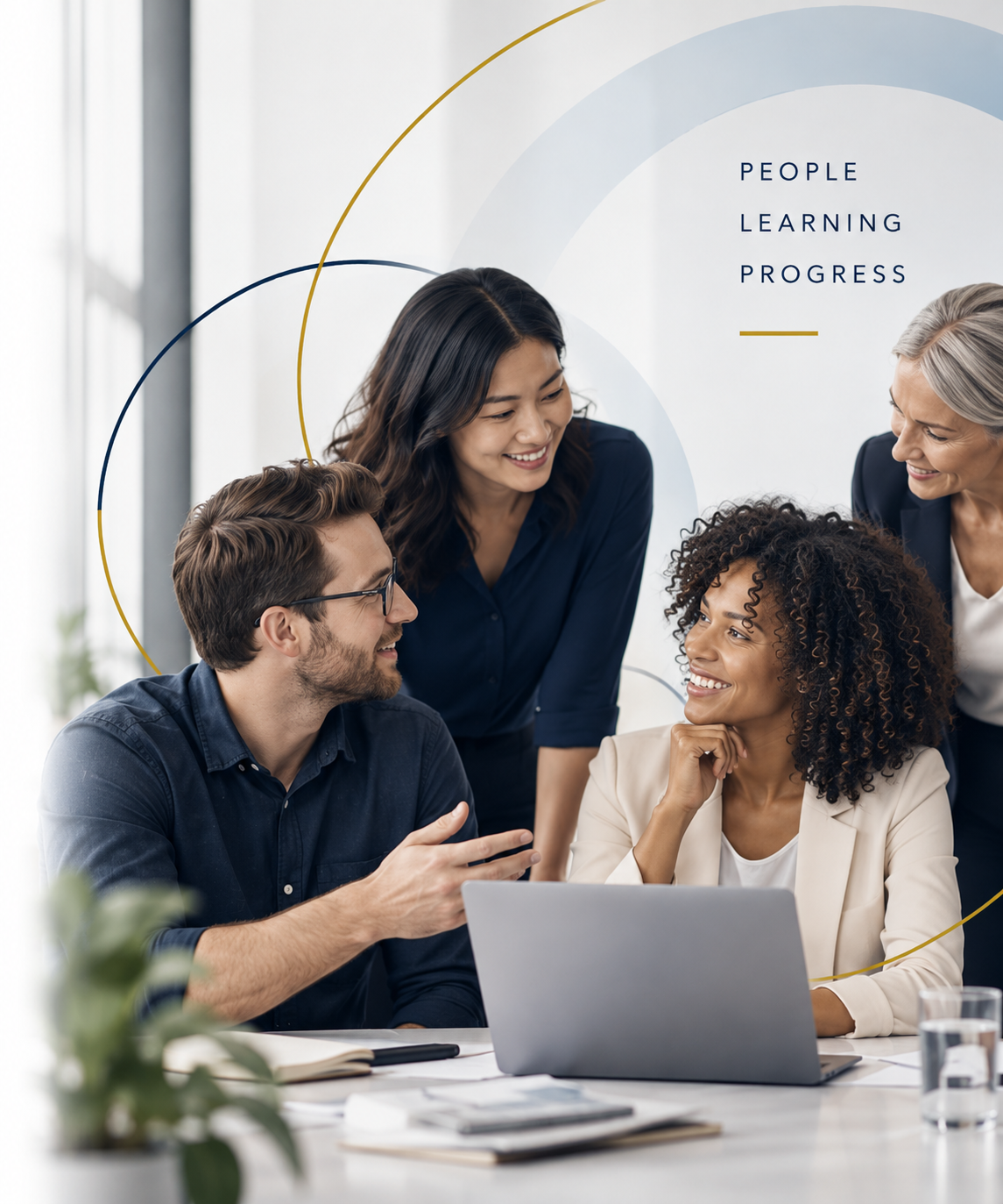 Diverse professionals collaborating as a team, representing communication, learning and organisational capability.